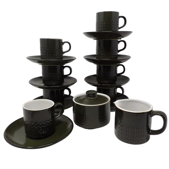 Vintage Coffee Set Flint Stone Pottery Japan Service for 8 with Creamer & Sugar - Picture 2 of 10